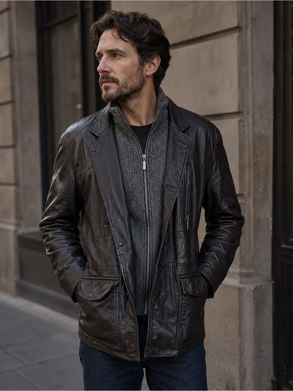 Missani Le Colleazioni Men's Black Lambskin Leather Jacket